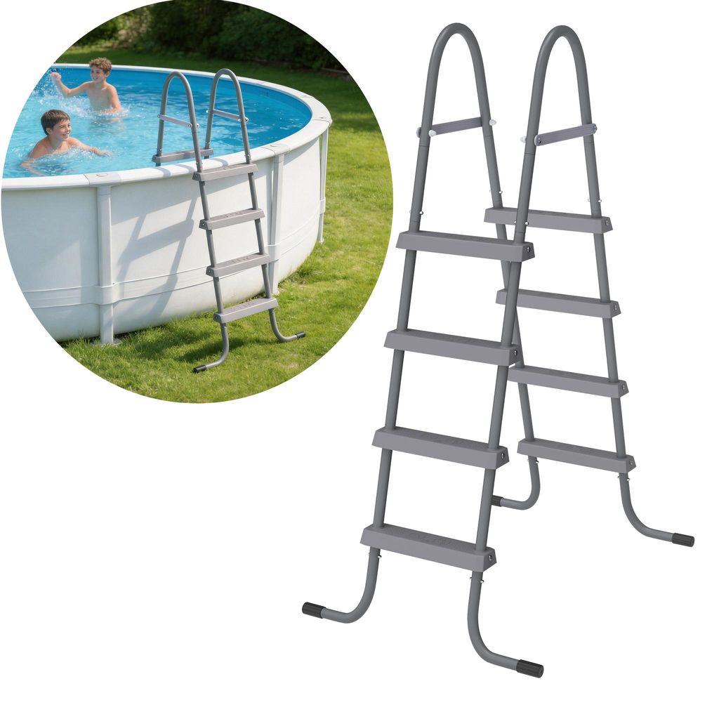 TRMLBE Poolleiter Gartenpool Leiter 4 Stufen, Pulverbeschichtet Eisen, Rutschfest & Stabil, Einfache Montage, für Poolh?he