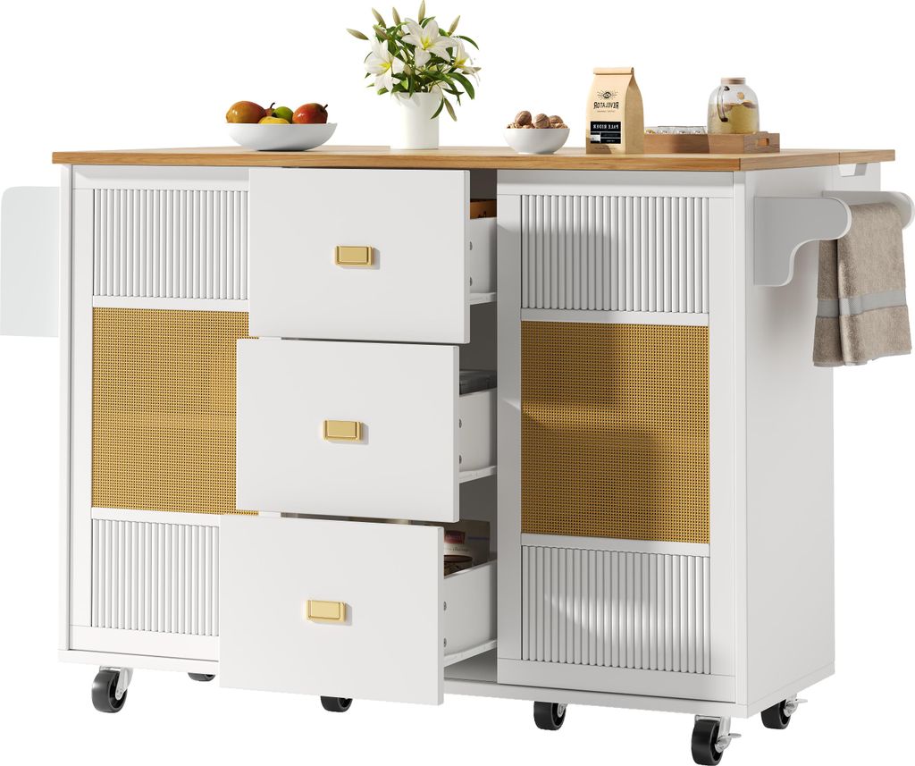 Kücheninsel,Küchenschrank kücheninsel, 120x73(45)x90cm,ausziehbarer Küchenwagen mit Rollen, Handtuchhalter, Gewürzregal, verstellbaren Einlege...