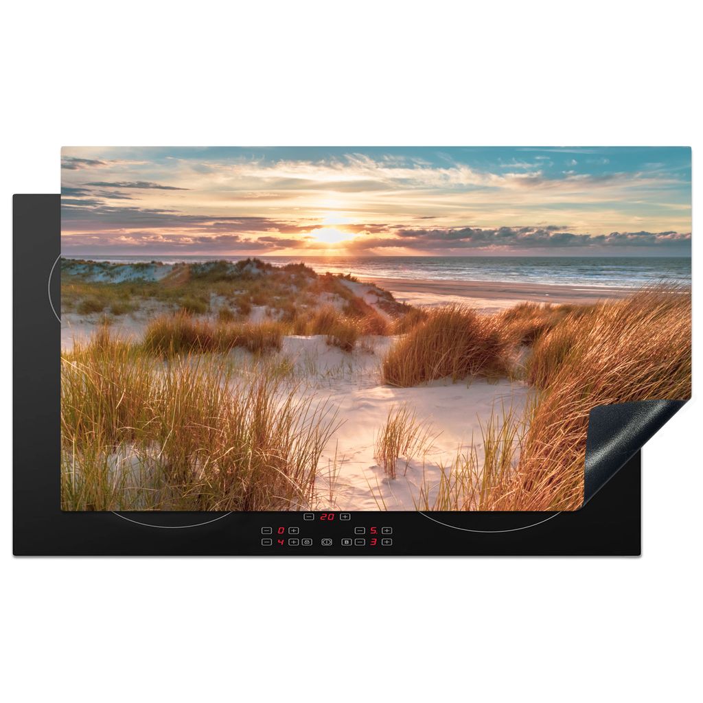 KitchenYeah Herdabdeckplatte Düne - Pflanzen - Sonnenuntergang - Strand - Meer , 91x52cm, Küche Deko, Glaskeramikkochfeld Herdabdeckung, Abdeck...