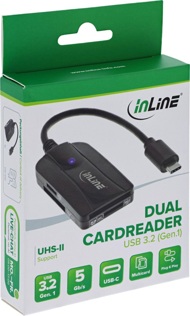 InLine Card Reader USB 3.1 USB-C, für SD/SDHC/SDXC, microSD, UHS-II kompatibel, HC MMC+, MMC, MMC+, MicroSD (TransFlash), MicroSDHC, MicroSDXC, SD...