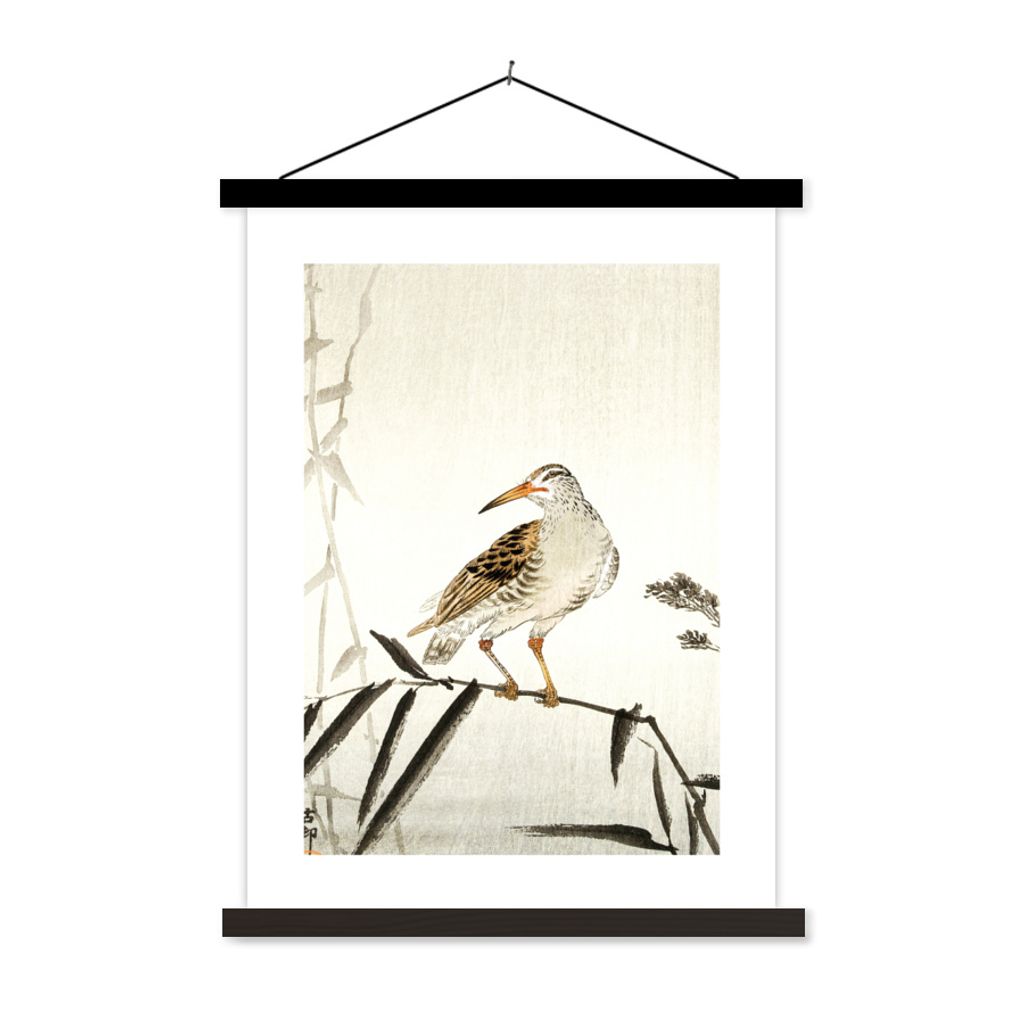 MuchoWow Textilposter Vogel - Natur - Japanisch - Skandinavisch 120x160 cm mit schwarzem Rahmen - Magnetischer
