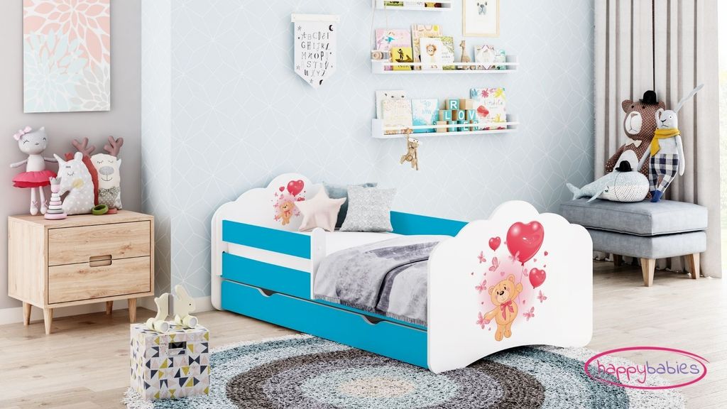 Happy Babies Kinderbett - Mit Matratze & Schublade und Rausfallschutz, 80x160, Mädchen Kinderbetten & Jugendbett Jungen Kids Bed