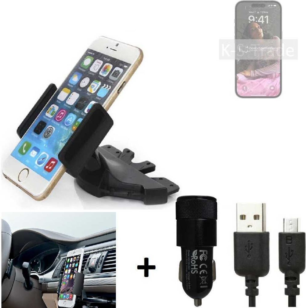 TOP SET K-S-Trade Autohalterung kompatibel mit Apple iPhone 14 Pro Max CD Schlitz Halterung KFZ-Halter Radio Handy Halterung 360° drehbar DVD-Schacht