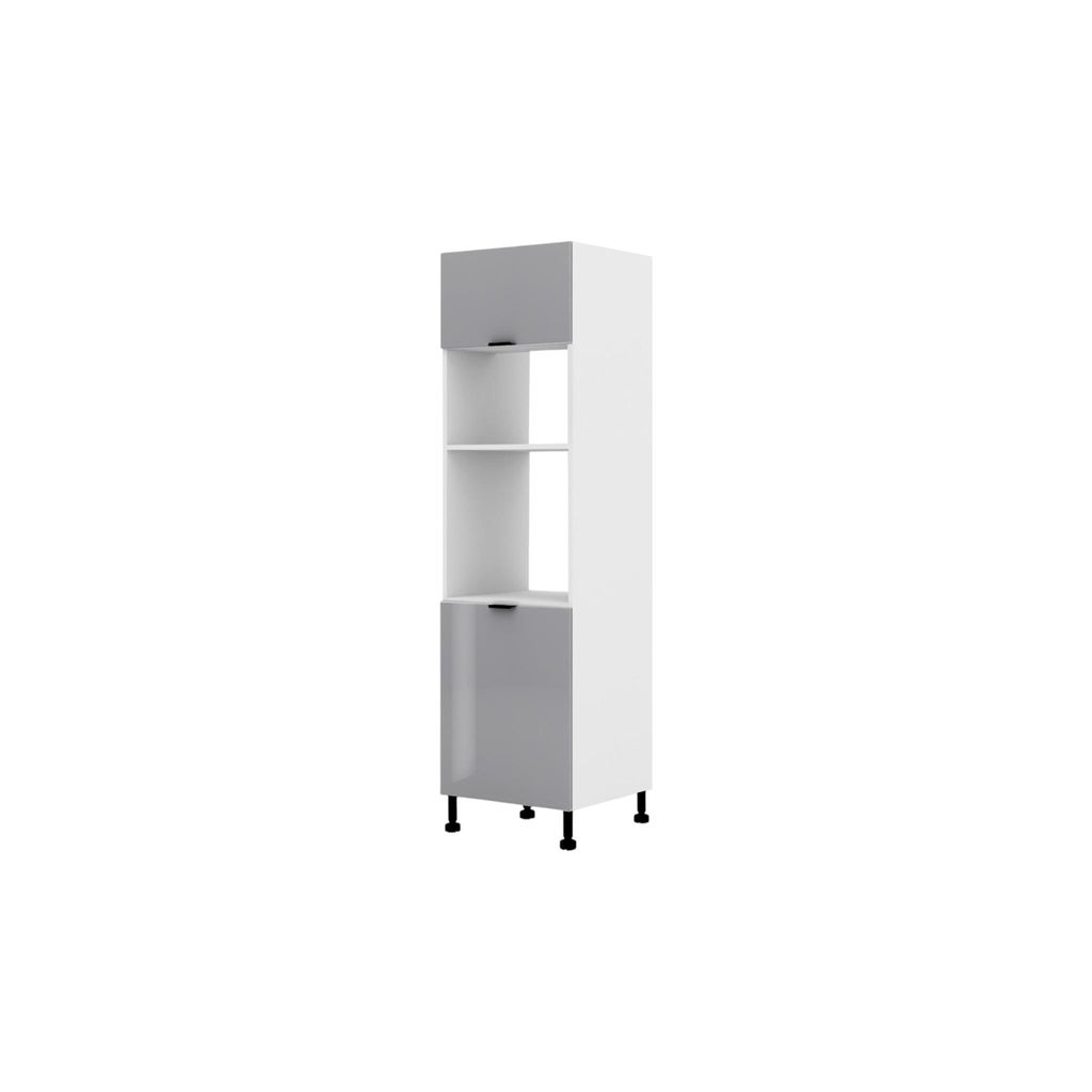 Küchenhochschrank – Geräteumbauschrank Hochschrank – KU-S60PM – Lunara – Grau Hochglanz – Perfekte Kombination für Backofen und Mikrow...