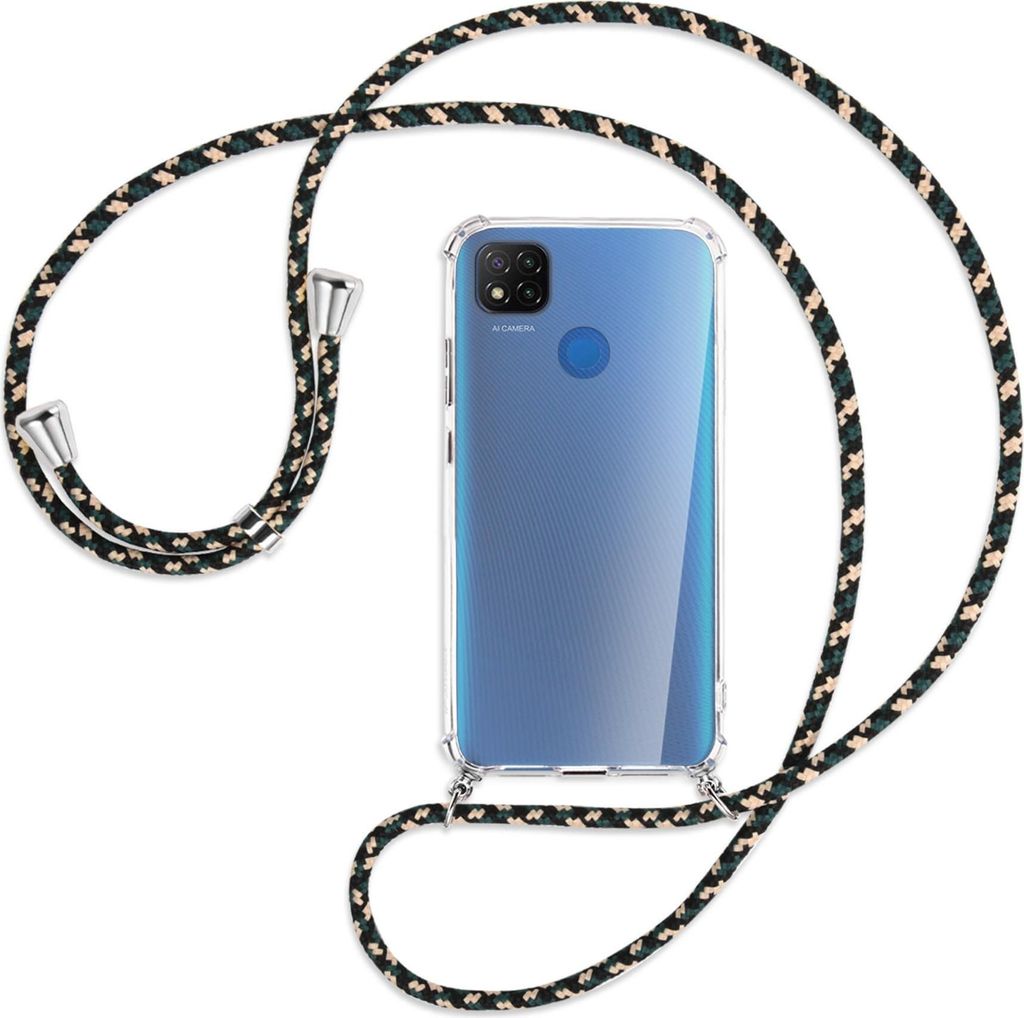 Handykette Backcover-Schutzhülle mit Band (Metall silberfarben) für Xiaomi Redmi 9C - camouflage