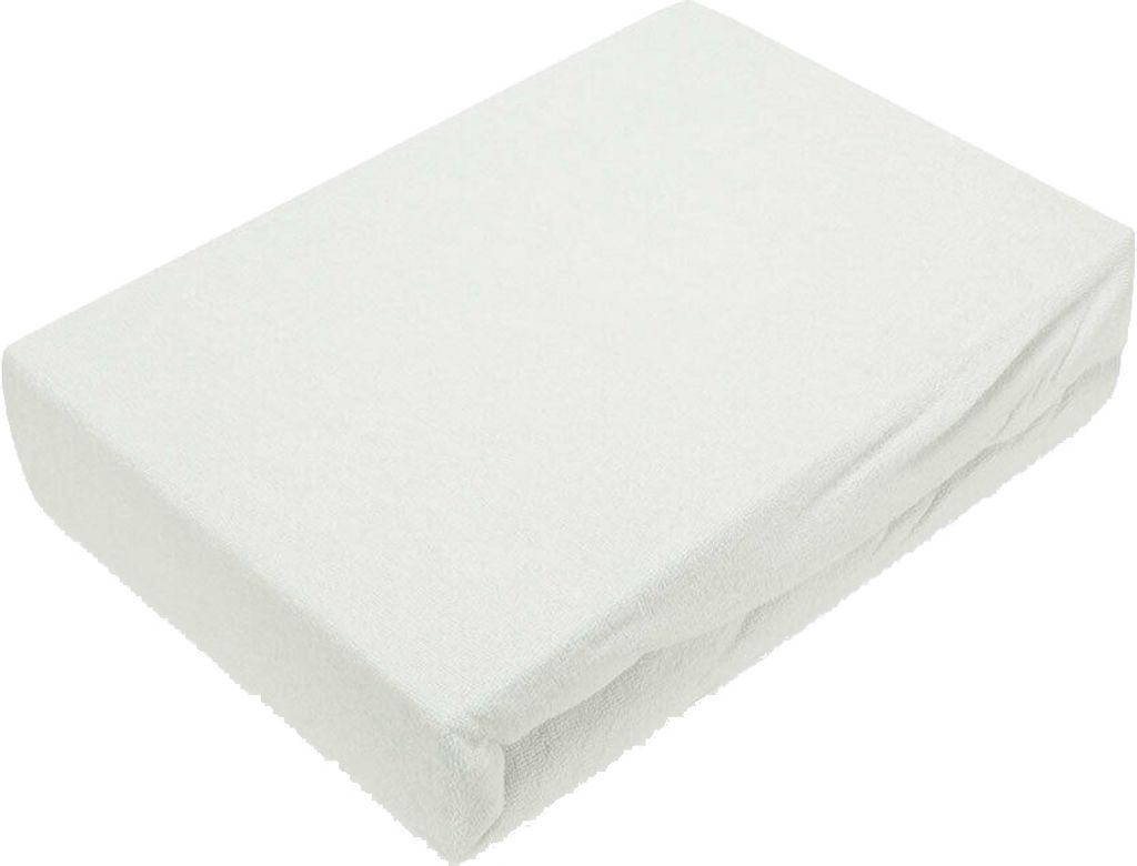 A white fitted sheet is folded and placed on a white background.