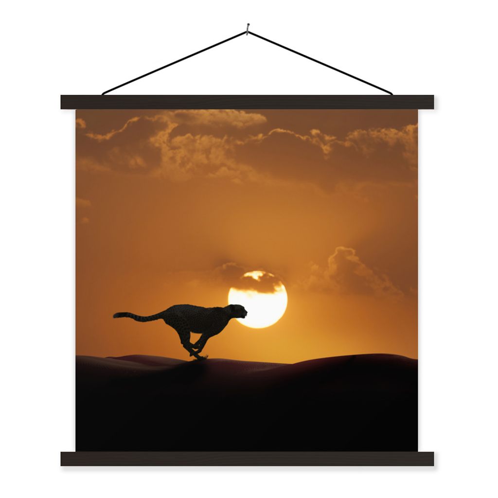 MuchoWow Textilposter Silhouette eines Geparden in der Wüste 90x90 cm mit schwarzem Rahmen - Magnetisches