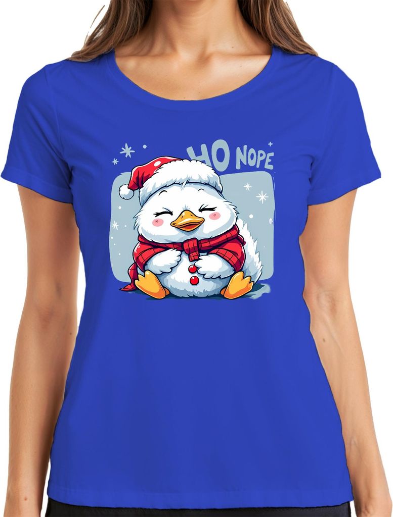HO NOPE niedlicher Weihnachts Pinguin Cartoon Kawaii süß lustig Damen T-Shirt, Blau, L