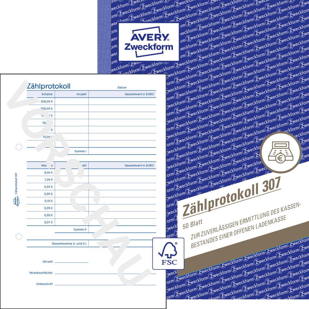 Avery Zweckform 307, Zählprotokoll, A5, 50 Originale, 50 Blatt