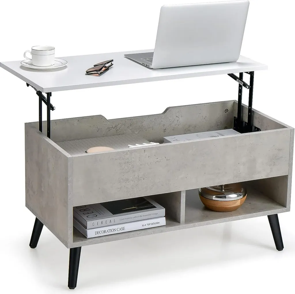 Table Basse Relevable Grise : Gain de Place et Rangement pour Salon