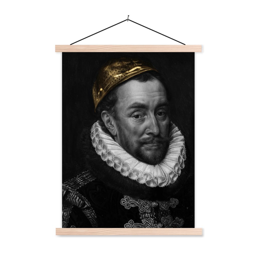 MuchoWow Textilposter Wilhelm von Oranien - Adriaen Thomasz - Schwarz - Weiß 120x160 cm mit holzfarbenen Rahmen - Plakatkarton