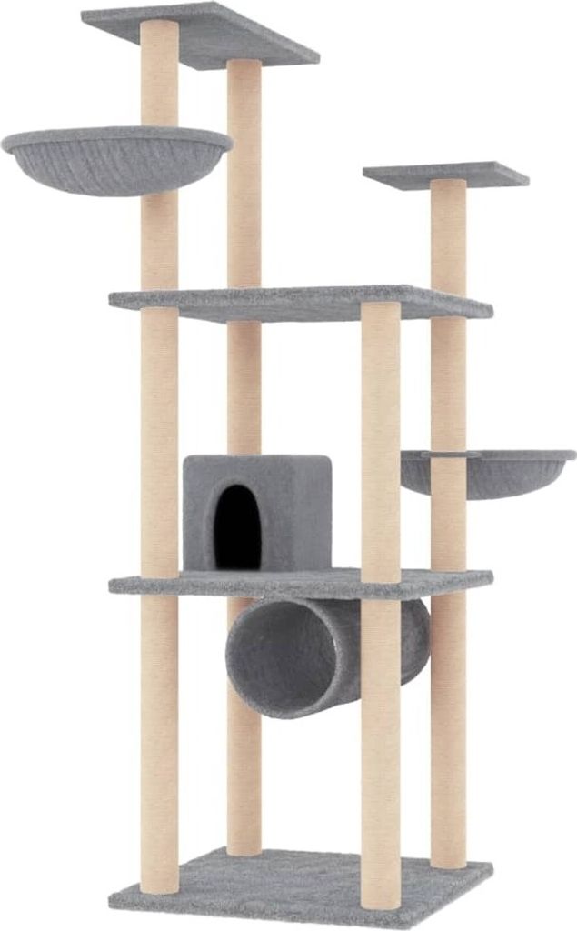 Kratzbaum mit Sisal-Kratzsäulen Hellgrau 141 cm