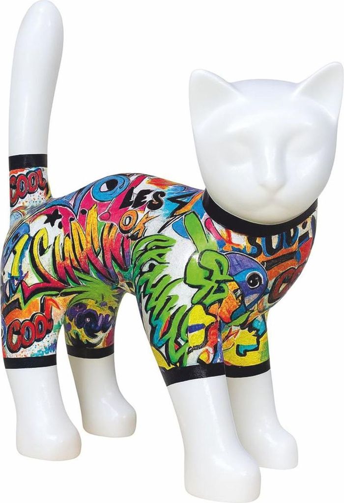 Casa Padrino Deko Figur Katze Weiß / Bunt 35 x H. 44 cm - Deko Tierfigur