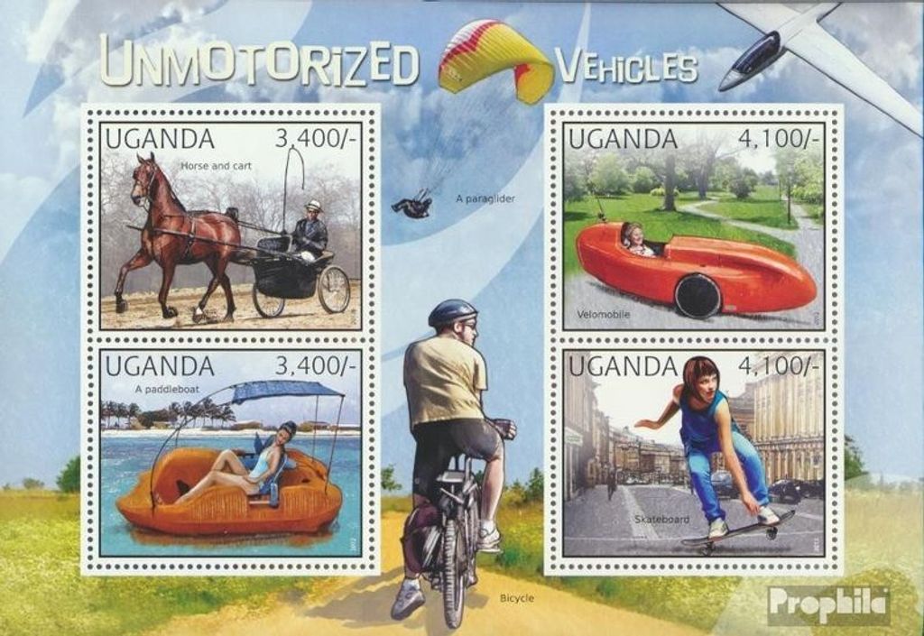 Briefmarken Uganda 2012 Mi 2891-2894 Kleinbogen (kompl.Ausg.) postfrisch Verkehrsmittel ohne Motor