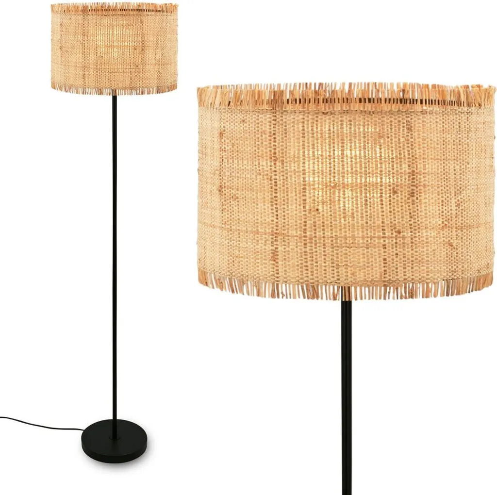 Lampadaire Borra Brilon abat-jour en paille E27 naturel 40 x 161 cm