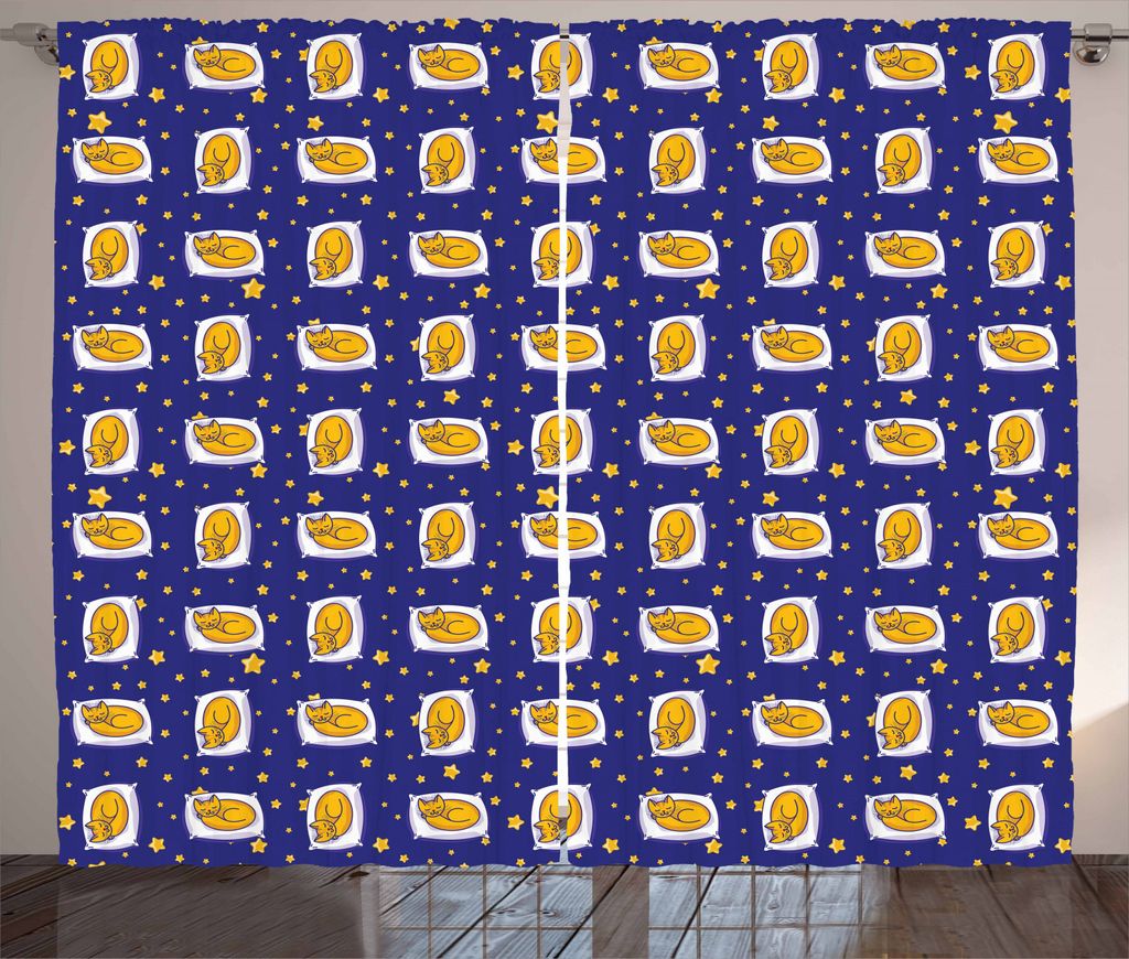 ABAKUHAUS Katzen Rustikaler Vorhang, Sleeping Kitten Nächtliche, Wohnzimmer Universalband Gardinen mit Schlaufen und Haken, 280 x 245 cm, Erde Gel...