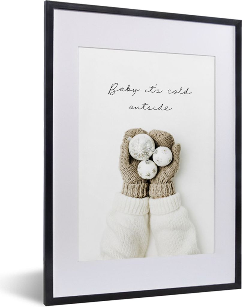 MuchoWow Gerahmtes Poster Winter - Handschuhe - Weihnachtskugeln 30x40 cm - Poster mit Schwarzem Bilderrahmen Wandposter Rahmen Foto Bilder - Wan...