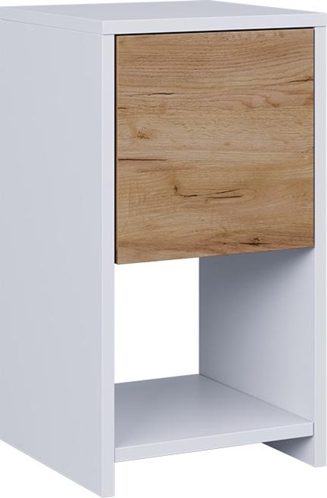 Nachttisch Vicco Evo Weiß/Goldkraft Eiche 30 x 55 cm mit Schublade, Model 56388