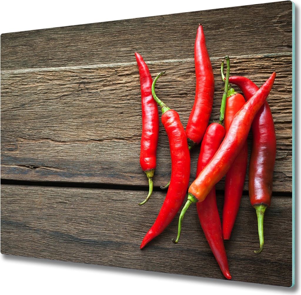 Glas Herdabdeckplatte 60x52 cm Spritzschutz Glasabdeckplatte Schneidebrett Chilischoten