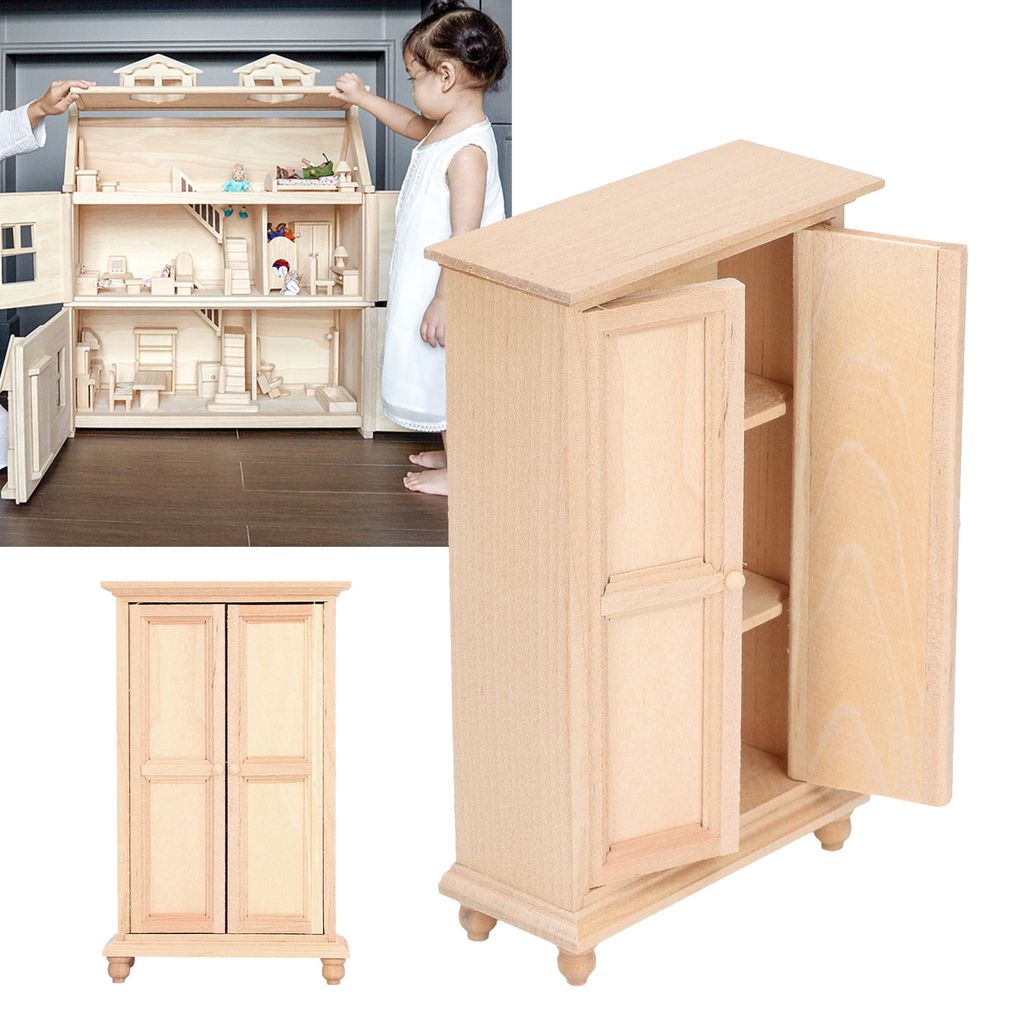 Miniatura 1:12 Per Casa Delle Bambole – Libreria Armadio Bianca In Legno, Arredo Soggiorno
