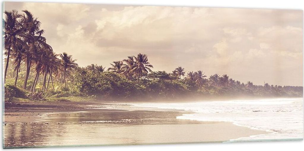 Bilder auf glas - Einteilig - Palmen Strand Wasser - 120x50cm - Glasbilder - Wandbilder - Bilder - zum Aufhängen bereit - Wanddekoration aus Glas ...