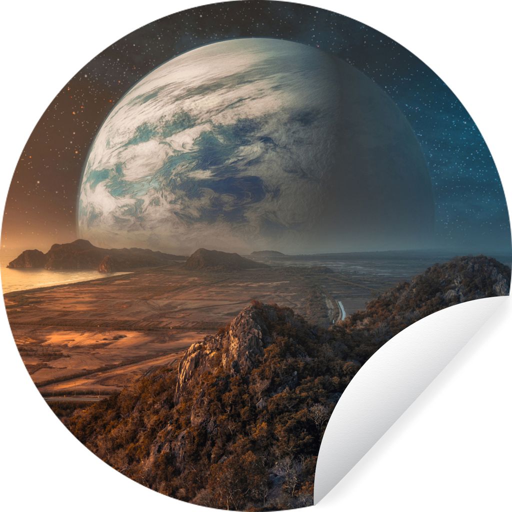 MuchoWow Runde Wandtattoo - Wandsticker Tapete Aufkleber Planeten - Berge - Sterne Ø 80 cm Selbstklebend und Repositionierbar - Wandaufkleber - ...