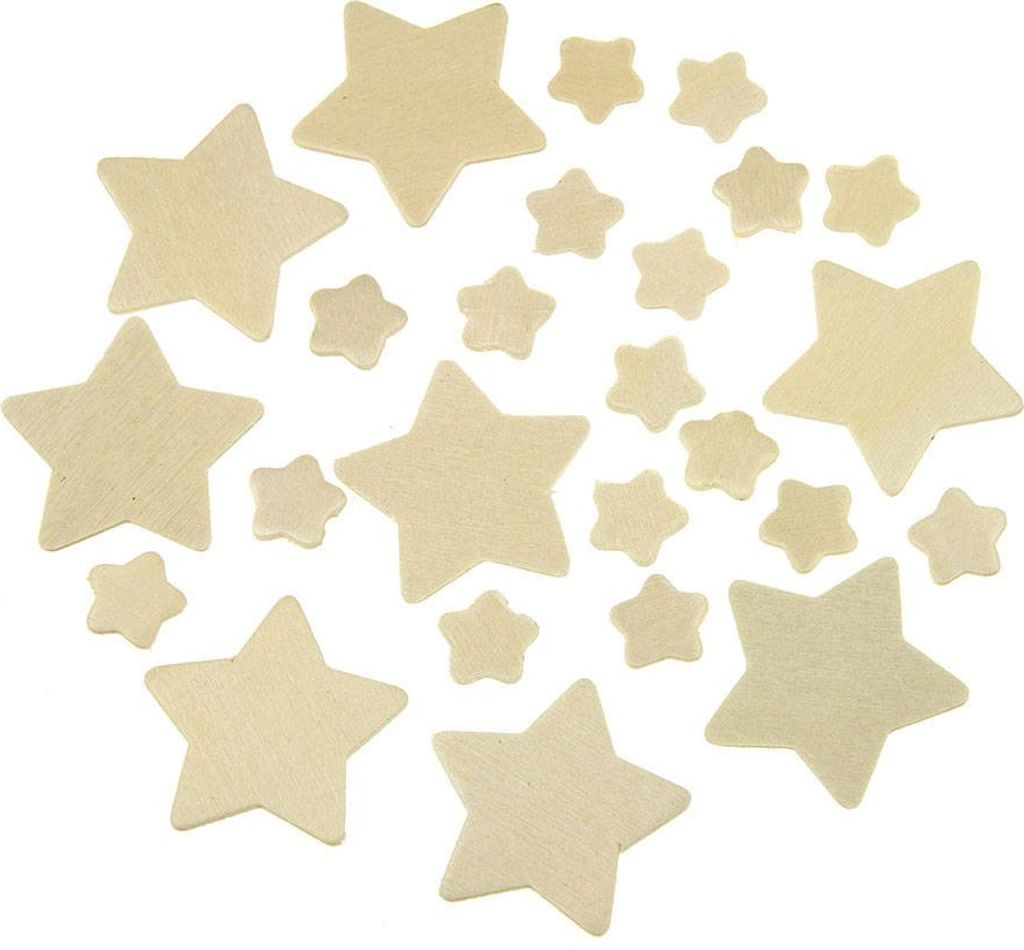 24 Stück Sperrholz Sterne Mix, 1,2-3,2 cm, 2 mm dick, zum Basteln & Dekorieren