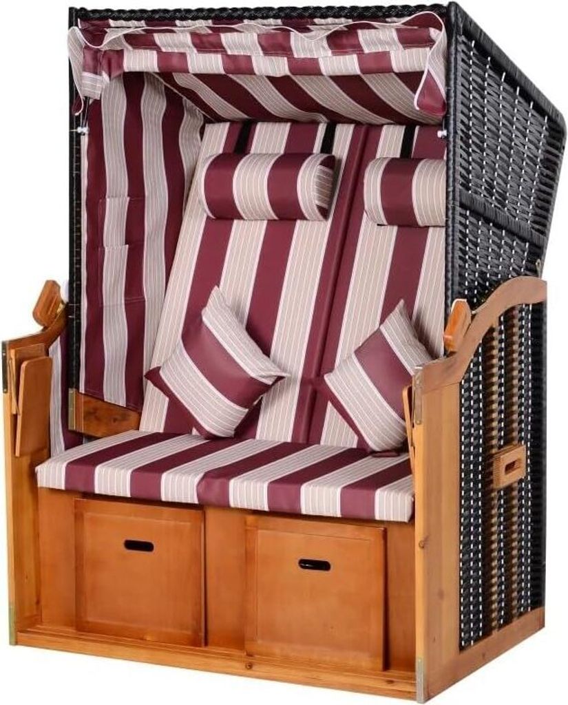 PureHaven Strandkorb 118x79x150 cm für 2 Personen elegantes Design inkl. Rücken- und Sitzkissen verstellbare Rückenlehne Klapptische und Fußst...