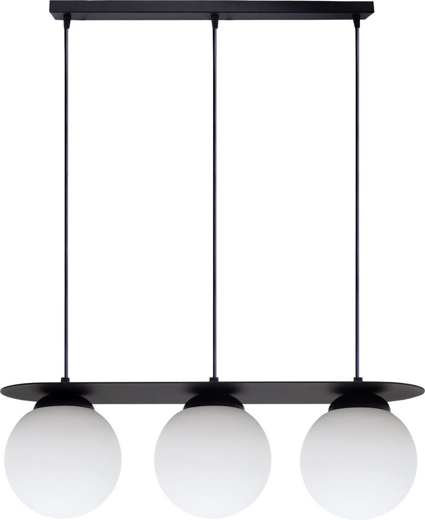 Hängeleuchte Metall Glas H: max. 100 cm Schwarz Weiß E27 3-flammig Kugel Schirm Pendelleuchte