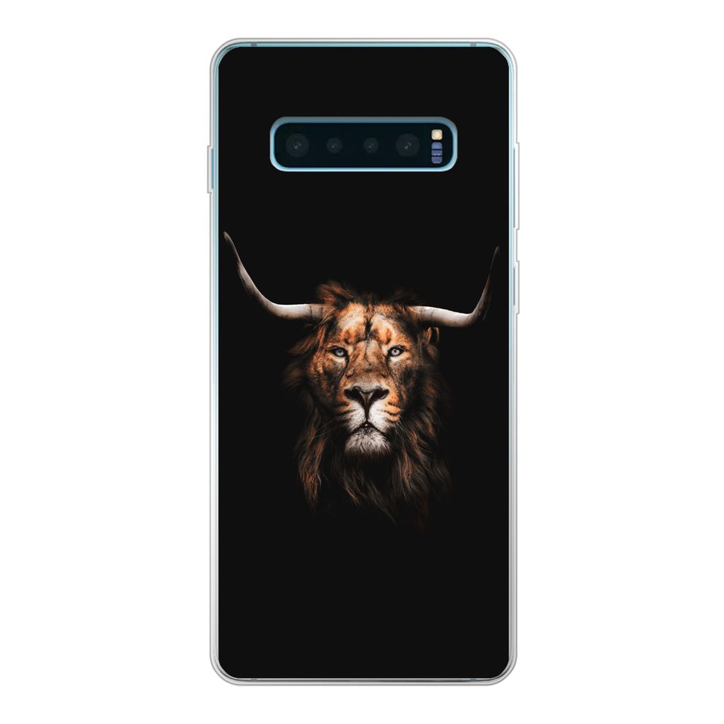 MuchoWow Handyhülle Schutzhülle Hülle für Samsung Galaxy S10 Plus Löwe - Horn - Schwarz Silikon Softcase Handy Hülle - Schutzhülle