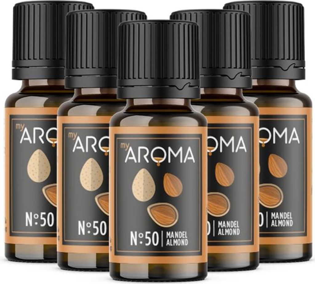 myAROMA Flavour Drops Mandel 5x10ml – Zuckerfrei, Kalorienfrei & Vegan, Natürliches Aroma ohne Künstliche Farbstoffe