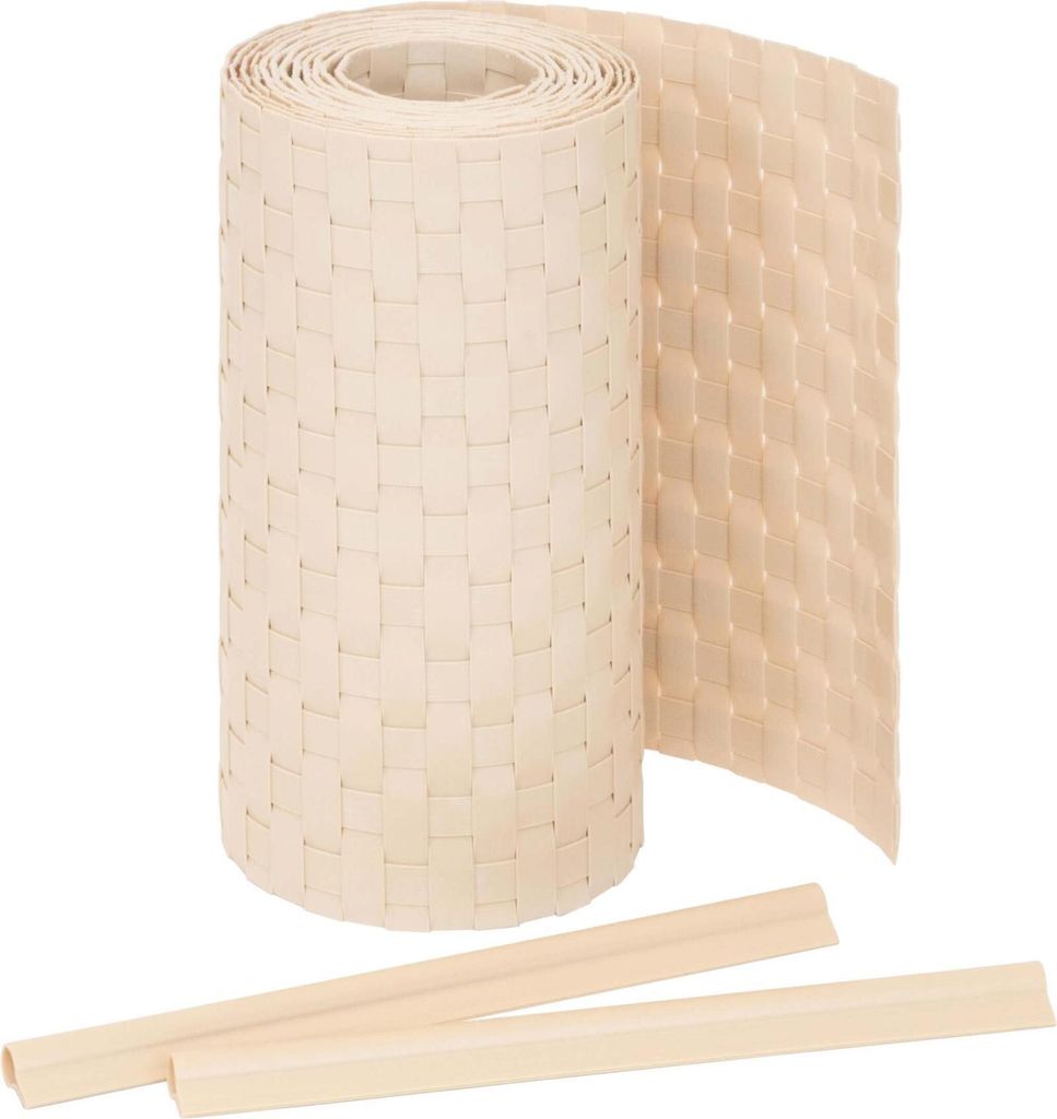 Jardinion Sichtschutzstreifen Rattan Optik 250 x 19cm Beige inkl. 2 Befestigungsclips Sichtschutz Rattan, Balkon Sichtschutz, Terrassen- und Garten...