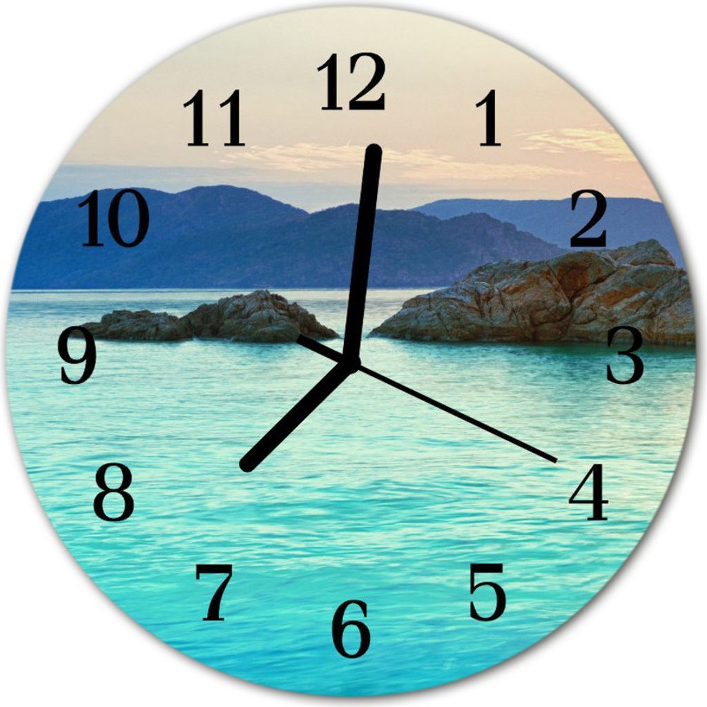Glasuhr Wanduhr Küchenuhr Echt-Glas 30fi cm Meer Insel blau