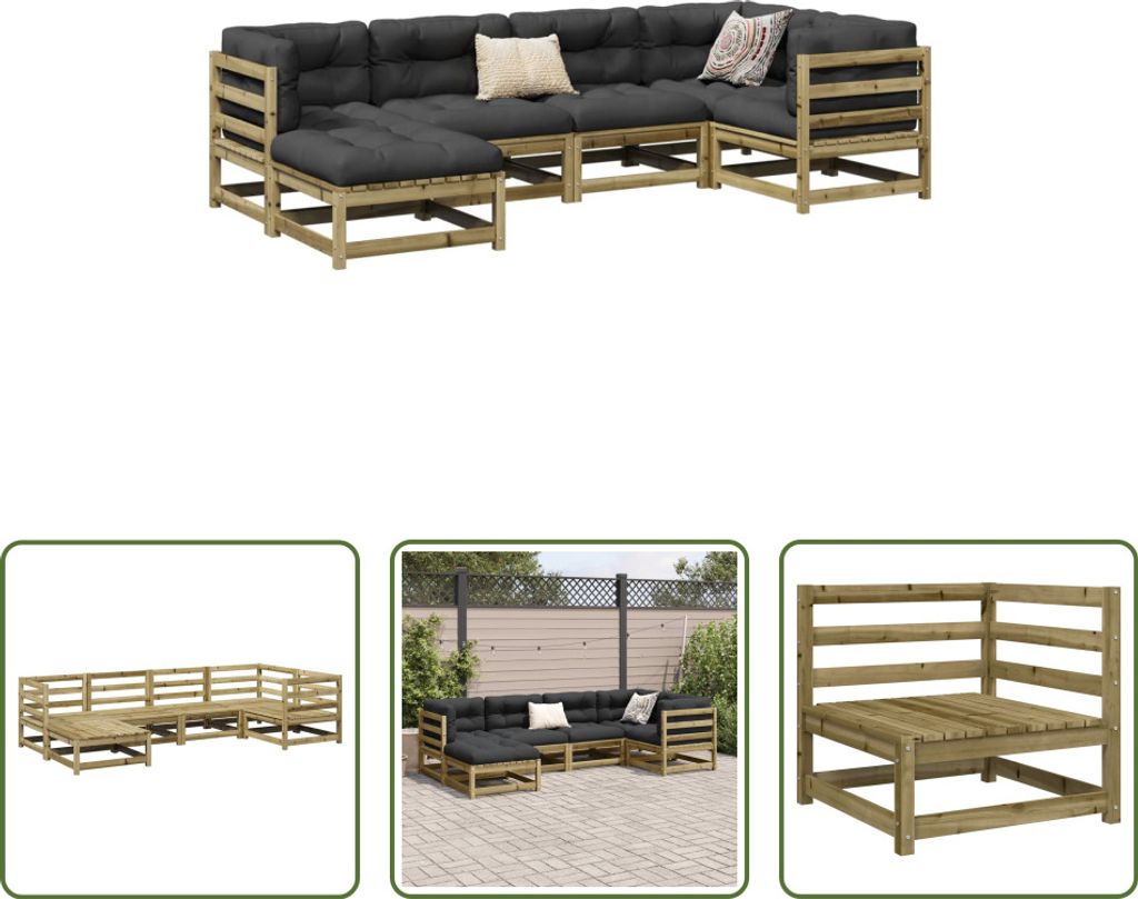 The Living Store 6-tlg. Garten-Sofagarnitur Kiefernholz Produktbild 