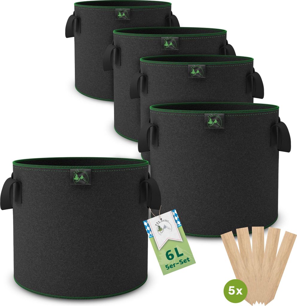 TTL GARDEN Pflanzsack 6L – 5er Set Stofftöpfe aus Filz & Produktbild 