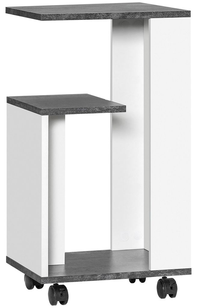 Nachtschrank mit 4 Rollen auf Bremse, Beistelltisch 3 Etagen Spanplatte, mobiler Nachttisch, Grau/Weiß | 35 x 29,5 x 65,5 cm | 10 kg | rollbar