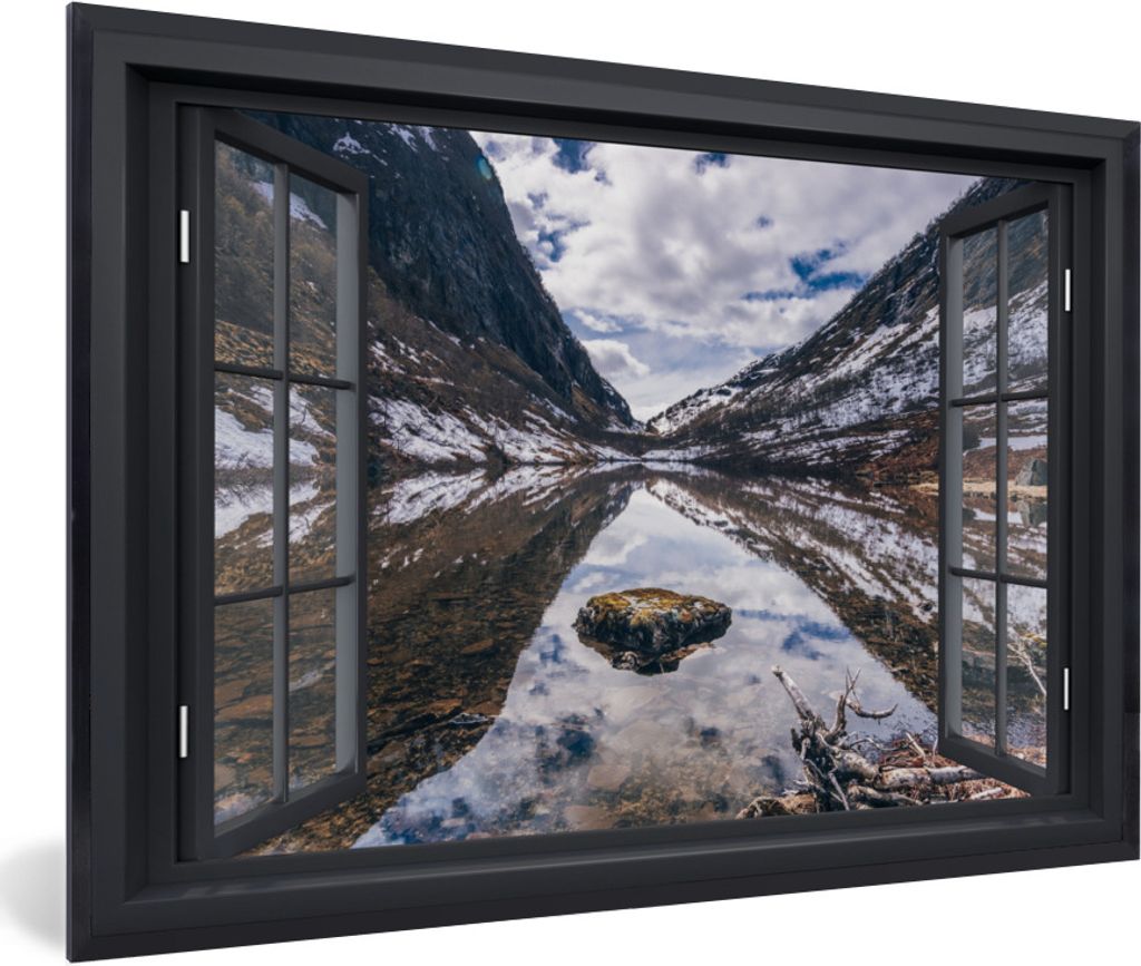 MuchoWow Gerahmtes Poster Aussicht - Berge - Wasser 60x40 cm - Poster mit Schwarzem Bilderrahmen Wandposter Rahmen Foto Bilder - Printing - Wandd...