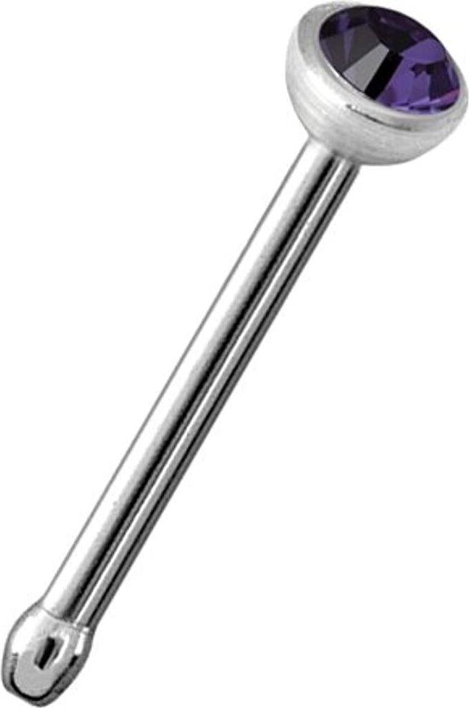 Karisma Nasenstecker Titan G23 Gerade Mit Kristall Elements 0,8mm Nasenpiercing - Amethyst