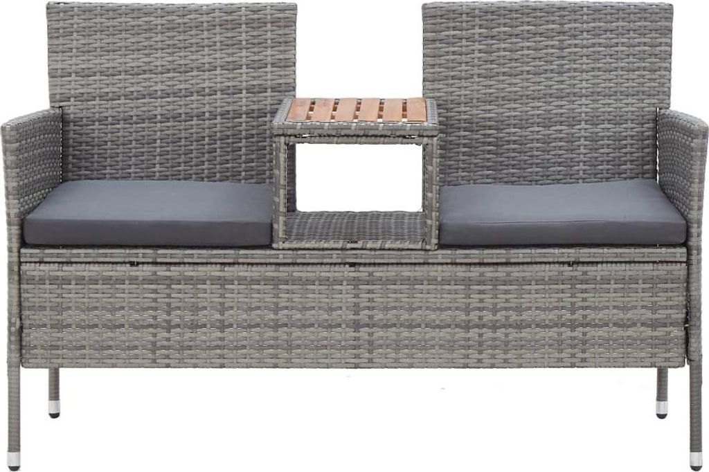 vidaXL 2-Sitzer-Gartenbank mit Teetisch 143 cm Poly Rattan Grau
