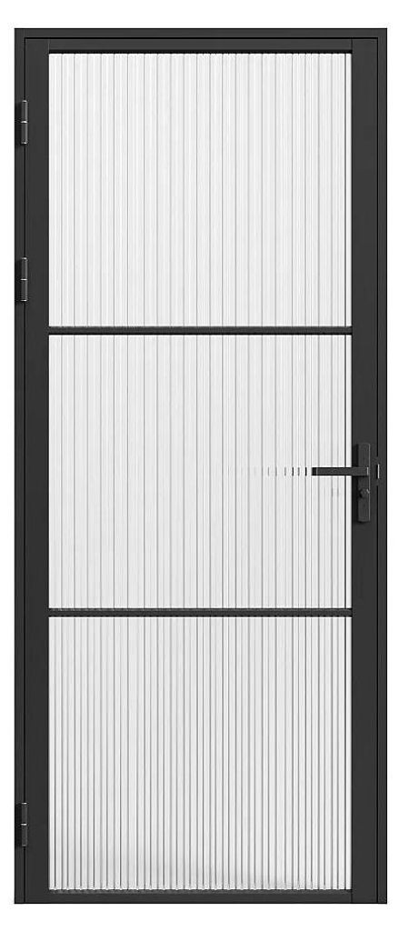 Komplette doppelseitige Tür aus Aluminium und strukturiertem Glas - H 204 x B 73 cm - Schwarz - MASERU