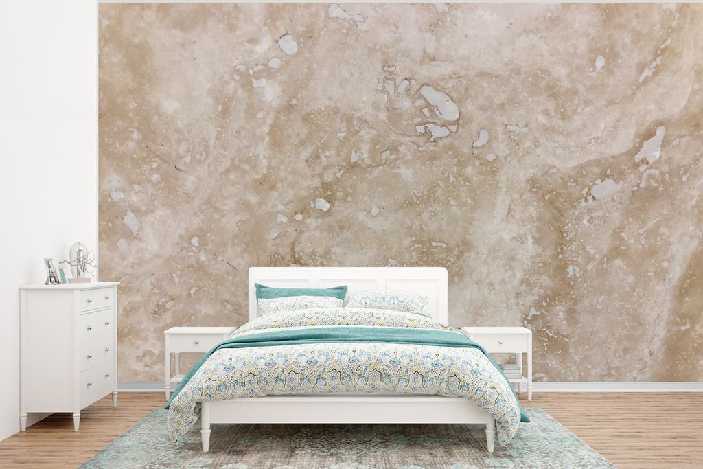 MuchoWow Fototapete für Wohnzimmer oder Schlafzimmer Wandtapete Vinyl Motivtapete Marmor mit Beige und Weiß - 295x220 cm - Wand Tapete