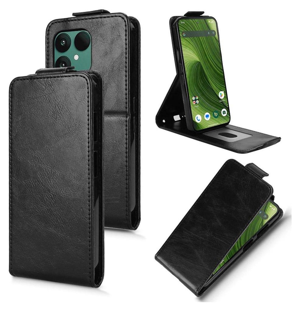 Für Fairphone 6 Magnetische Vertikale Flip Kunstleder Schutz Hülle Case Schwarz