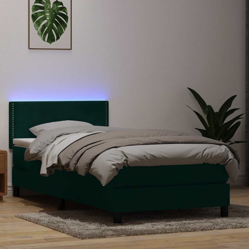 Maison Exclusive - Boxspringbett mit Matratze & LED Dunkelgrün 80x220 cm Samt