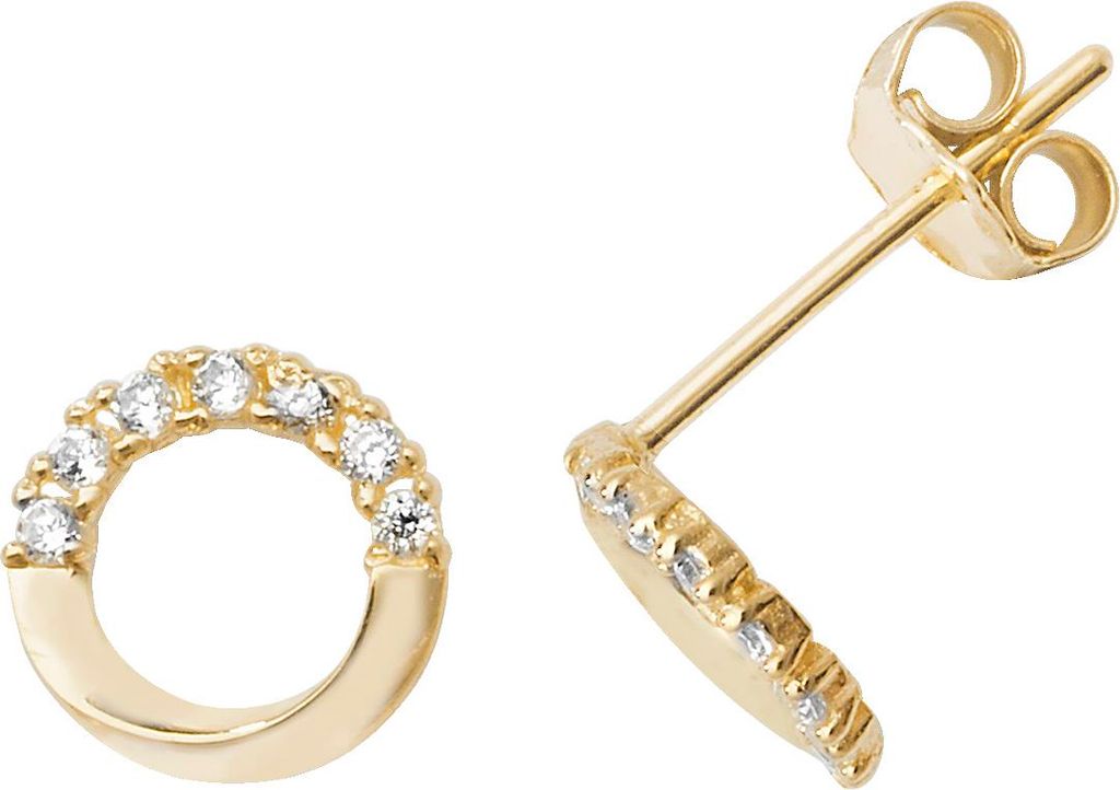Klassische 9 Karat (375) Gold Damen - Paar Ohrstecker mit Zirkonia - 7mm*7mm; TRS27094
