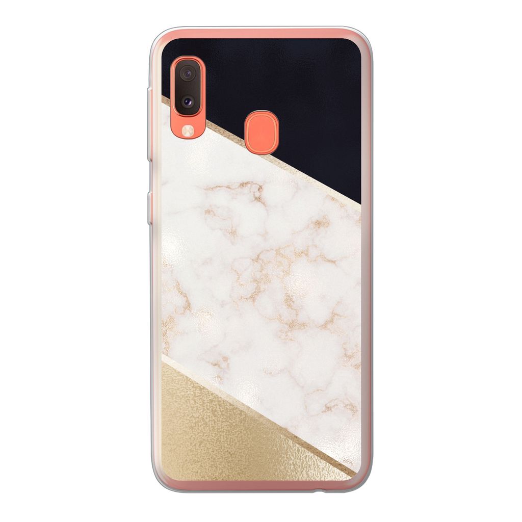 MuchoWow Handyhülle Schutzhülle Hülle für Samsung Galaxy A20e Marmor - Gold - Rosa Silikon Softcase Handy Hülle - Abdeckung