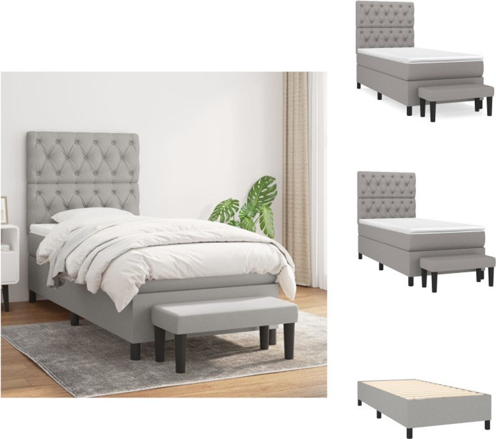 vidaXL Boxspringbett mit Matratze Hellgrau 80x200 cm Stoff - Betten & Bettgestelle