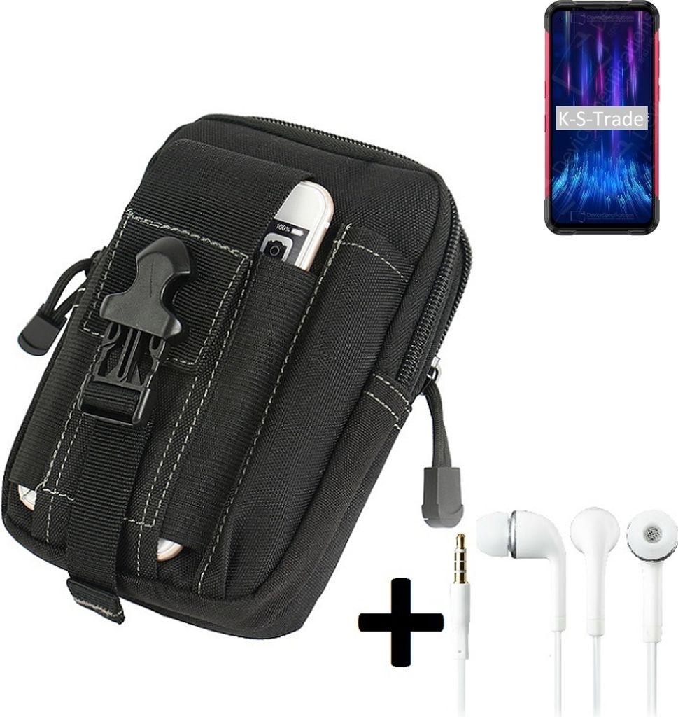 K-S-Trade Gürteltache + Kopfhörer kompatibel mit Doogee S97 Pro Gürtel Tasche Holster Schutz Hülle Handy Hülle schwarz inkl. Extrafächer