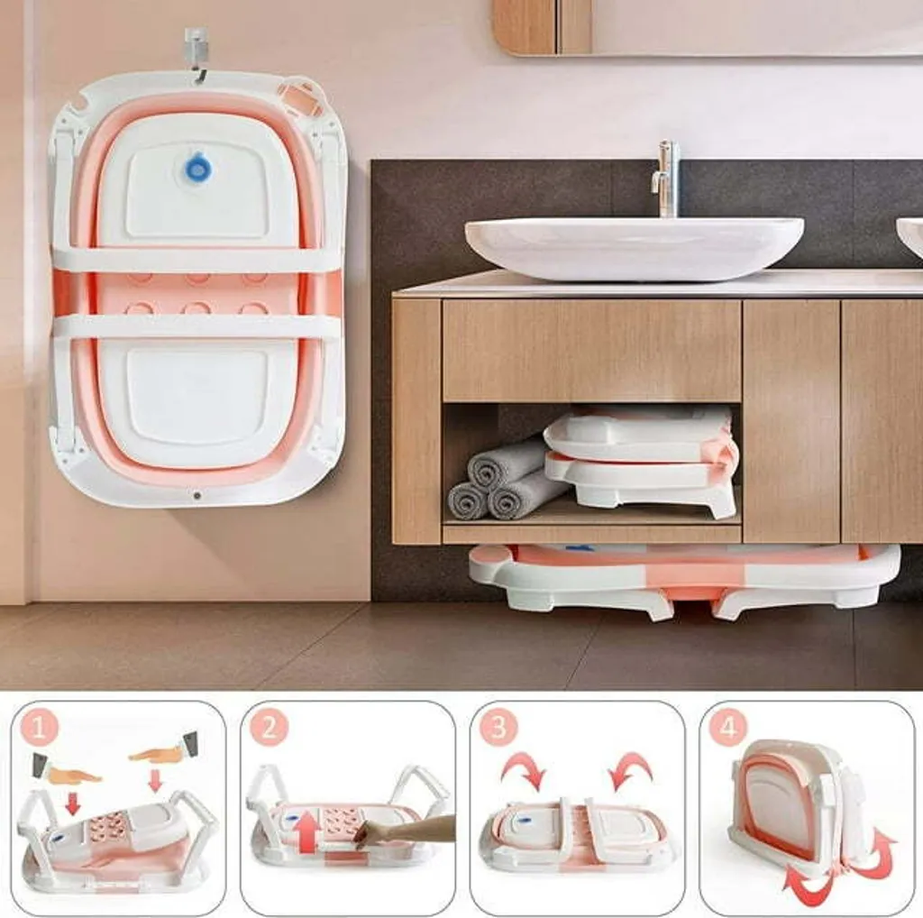 Baignoire Bébé Voyage Pliable Rose Idéale pour les Petites Salles de Bain
