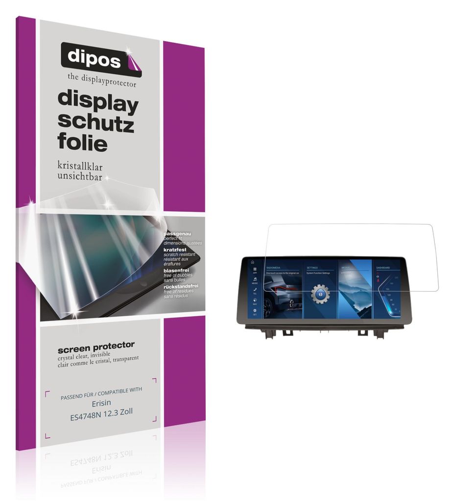 2x Schutzfolie für Erisin ES4748N 12.3 Zoll klar Displayschutzfolie Folie Display Schutz dipos