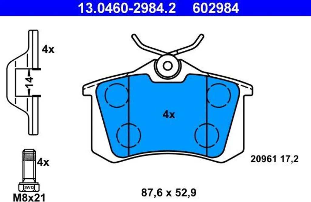 ATE 13.0460-2984.2 Jeu de Plaquettes de Frein Disque OE 1H0698451A